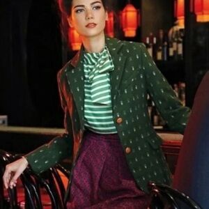 Anthropologie Madchen Green Geometric Single Breasted Blazer Jacket Size Medium